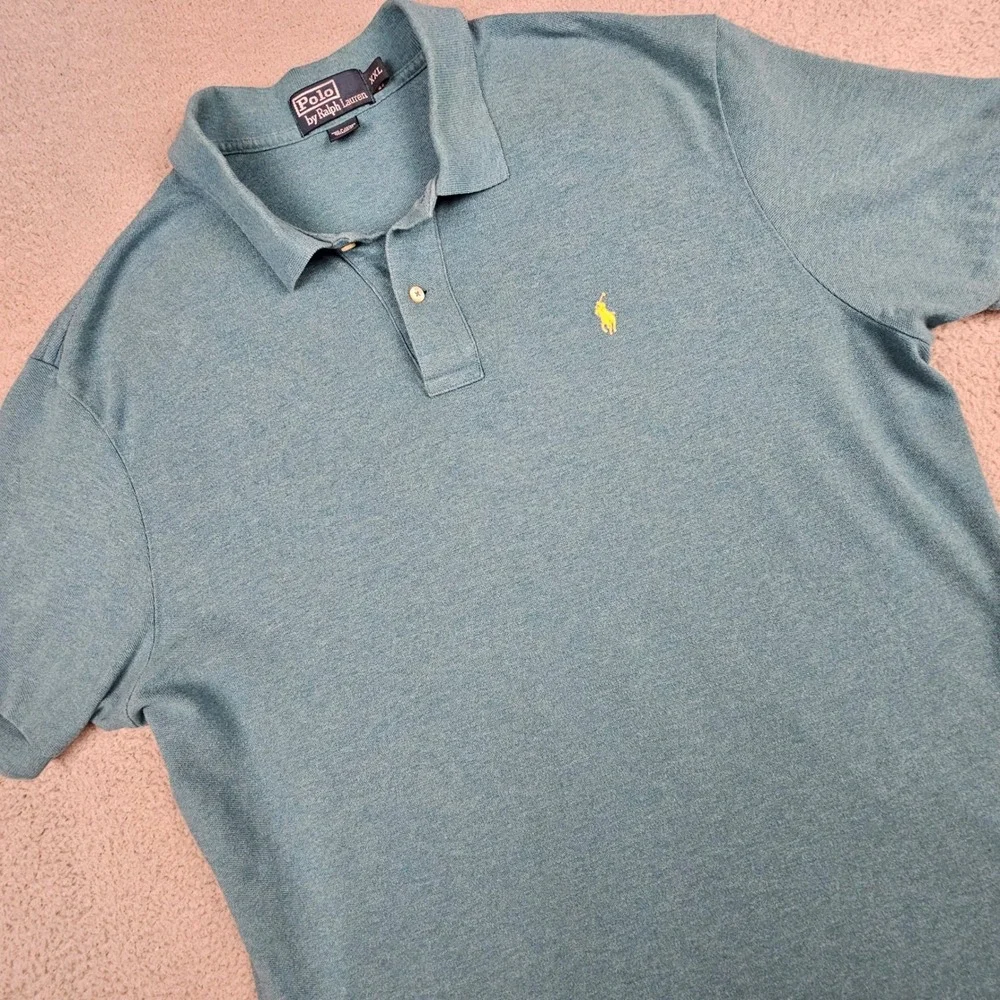 Polo Ralph Lauren Polo Shirt XXL‎ Teal Blue Heathered Preppy Pique Pony Logo Y2K